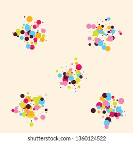 Festive background with multicolored confetti. Yellow, pink, blue circles but against a white background. Flying confetti.