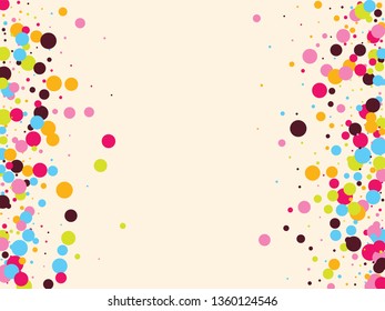 Festive background with multicolored confetti. Yellow, pink, blue circles but against a white background. Flying confetti.
