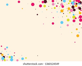Festive background with multicolored confetti. Yellow, pink, blue circles but against a white background. Flying confetti.