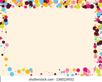 Festive background with multicolored confetti. Yellow, pink, blue circles but against a white background. Flying confetti.