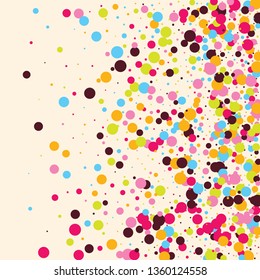Festive background with multicolored confetti. Yellow, pink, blue circles but against a white background. Flying confetti.