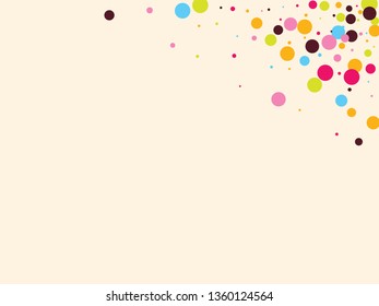 Festive background with multicolored confetti. Yellow, pink, blue circles but against a white background. Flying confetti.