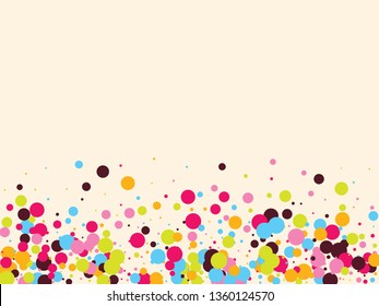Festive background with multicolored confetti. Yellow, pink, blue circles but against a white background. Flying confetti.