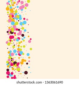Festive background with multicolored confetti. Yellow, pink, blue circles but against a white background. Flying confetti.