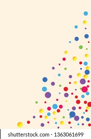 Festive background with multicolored confetti. Yellow, pink, blue circles but against a white background. Flying confetti.
