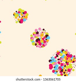 Festive background with multicolored confetti. Yellow, pink, blue circles but against a white background. Flying confetti.