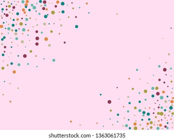 Festive background with multicolored confetti. Yellow, pink, blue circles but against a white background. Flying confetti.