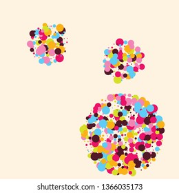 Festive background with multicolored confetti. Yellow, pink, blue circles but against a white background. Flying confetti.