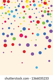 Festive background with multicolored confetti. Yellow, pink, blue circles but against a white background. Flying confetti.