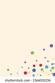 Festive background with multicolored confetti. Yellow, pink, blue circles but against a white background. Flying confetti.