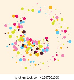 Festive background with multicolored confetti. Yellow, pink, blue circles but against a white background. Flying confetti.