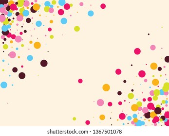 Festive background with multicolored confetti. Yellow, pink, blue circles but against a white background. Flying confetti.