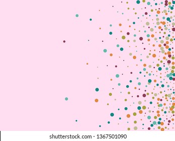 Festive background with multicolored confetti. Yellow, pink, blue circles but against a white background. Flying confetti.