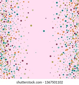 Festive background with multicolored confetti. Yellow, pink, blue circles but against a white background. Flying confetti.