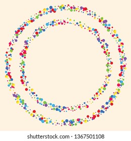 Festive background with multicolored confetti. Yellow, pink, blue circles but against a white background. Flying confetti.