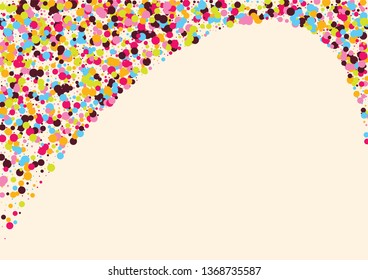 Festive background with multicolored confetti. Yellow, pink, blue circles but against a white background. Flying confetti.