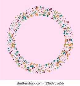 Festive background with multicolored confetti. Yellow, pink, blue circles but against a white background. Flying confetti.