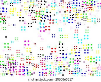 Festive background with multicolored confetti.  Yellow, pink, blue circles but against a white background. Flying confetti.