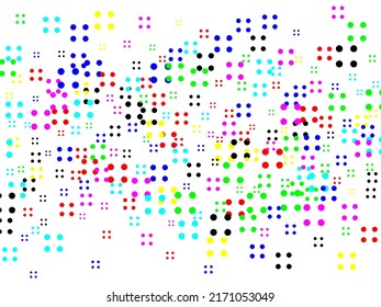 Festive background with multicolored confetti.  Yellow, pink, blue circles but against a white background. Flying confetti.