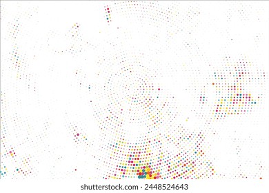 Festive background with multicolored confetti. Yellow, pink, blue circles but against a white background. Flying confetti.	