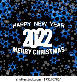 Festive background for the new year 2022, with blue snowflakes on a black background, winter poster for presentation