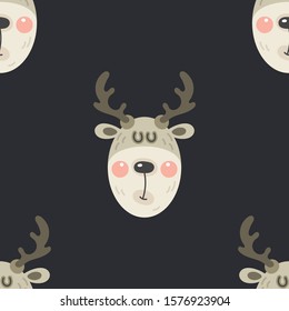Festive background for new year or christmas. Seamless texture of the head of a deer. For wallpaper, pattern fills, web page, surface textures, textile print, wrapping paper - Vector