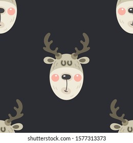 Festive background for new year or christmas. Seamless texture of the head of a deer. For wallpaper, pattern fills, web page, surface textures, textile print, wrapping paper - Vector