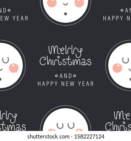 Festive background for new year or christmas. Seamless texture of the cute moon and inscription. For wallpaper, pattern fills, web page, surface textures, textile print, wrapping paper - Vector