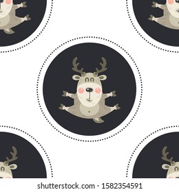 Festive background for new year or christmas. Seamless texture of the deer head and inscription. For wallpaper, pattern fills, web page, surface textures, textile print, wrapping paper - Vector