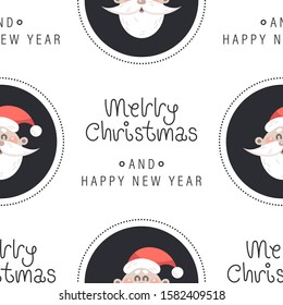 Festive background for new year or christmas. Seamless texture of the santa claus head and inscription. For wallpaper, pattern fills, web page, surface textures, textile print, wrapping paper - Vector