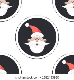 Festive background for new year or christmas. Seamless texture of the santa claus head   - Vector