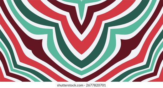 A Festive Background Pattern Featuring Repeating Symmetric Abstract Shapes in Red Green and White.