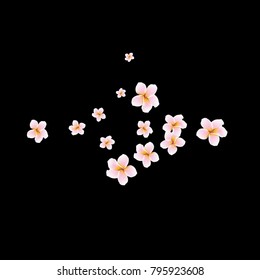 Festive Background with plumerias. Feminine Pattern for Postcard, Print, Banner or Poster. Small Pretty  flowers For Party Decoration, Wedding, Birthday or Anniversary Invitation.