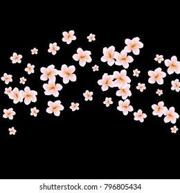 Festive Background with plumerias. Feminine Pattern for Postcard, Print, Banner or Poster. Small Pretty  flowers For Party Decoration, Wedding, Birthday or Anniversary Invitation.