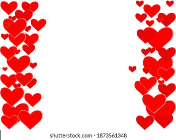 festive background with red pink vertical hearts for Valentine's day greetings. Vector illustration