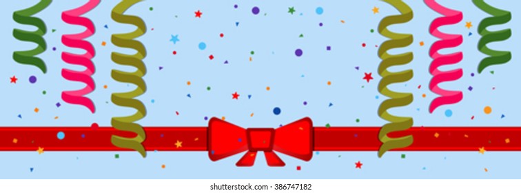 Festive background with serpentine and red ribbon. Eps 10