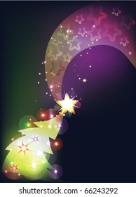 Festive background with shining Christmas tree.