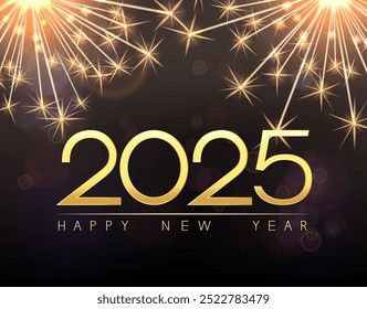 Fundo festivo com faiscadores e inscrição Feliz Ano Novo 2025.