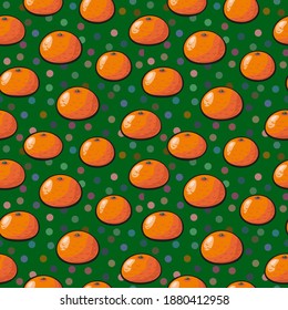 Festive background. Tangerines for the New year. Seamless pattern. Vector graphics.
