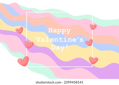 Fondo festivo para el Día de San Valentín, un marco con texto y corazones en un arcoiris claro. Ilustración, fondo, vector