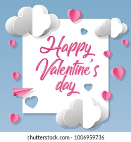 Festive background for Valentine's day, hearts in clouds greeting card