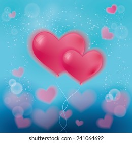Festive background for Valentine's Day with two hearts in the form of balloons.