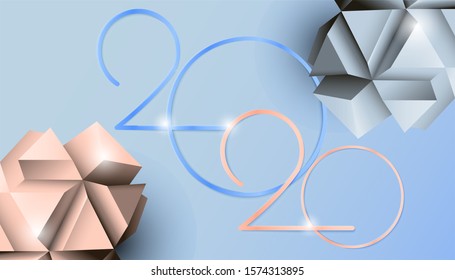 Festive background with volumetric abstractions by 2020. Vector illustration for your design