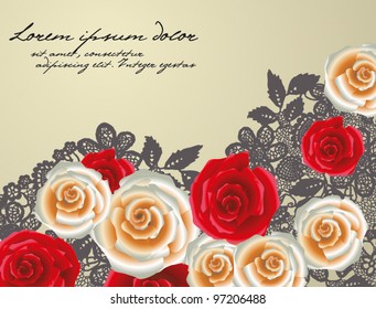 festive background with white and red roses