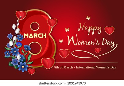 Festive background for Womens Day. Happy Women's Day. 8th March. Vector illustration