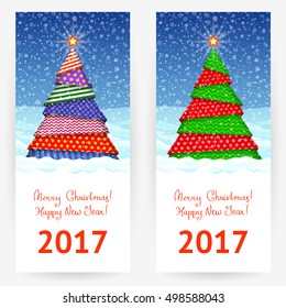 Festive backgrounds with Christmas trees for New Year and Christmas congratulations. Vertical banners