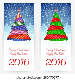 Festive backgrounds with Christmas trees. Wish Merry Christmas and Happy New Year 2016