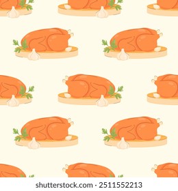 Festive baked turkey seamless pattern on a light background