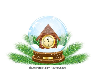 festive ball with a clock as a house inwardly,vector illustration