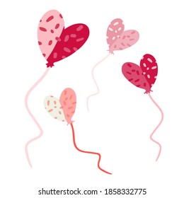 Festive balloon symbol of love for holiday Valentine's Day. Vector illustration. Beautiful pink balloons in the shape of a heart with sprinkles  for Women's Day. Clipart for print, design. 